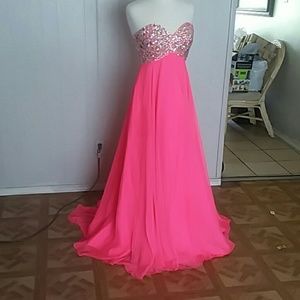 Pink prom dress sweetheart neck Crystal bodice